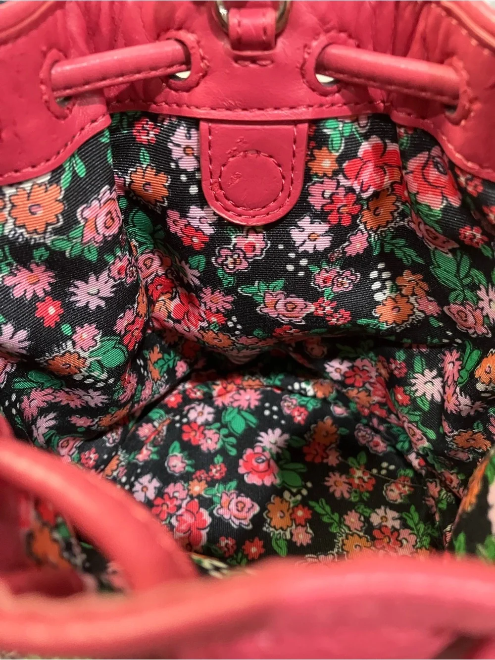 EUC COACH Yankee Pink Floral Drawstring Mini Bucket Wristlet Pouch #F56581